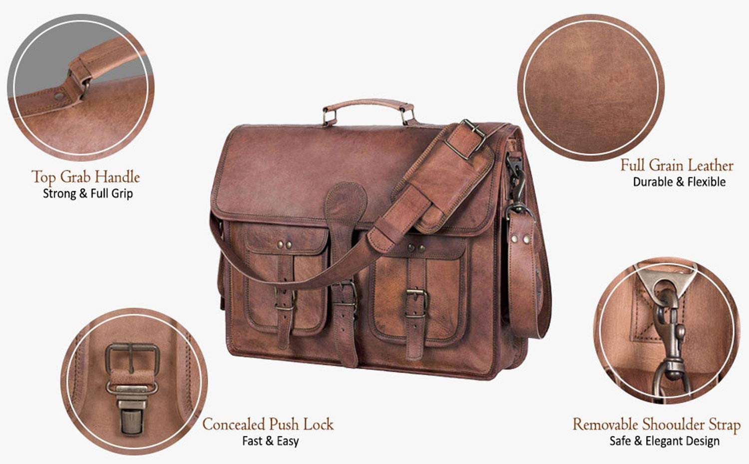 KPL 18 INCH Leather Briefcase Laptop Messenger bag best computer satchel Handmade Bags for men and women - Image 4